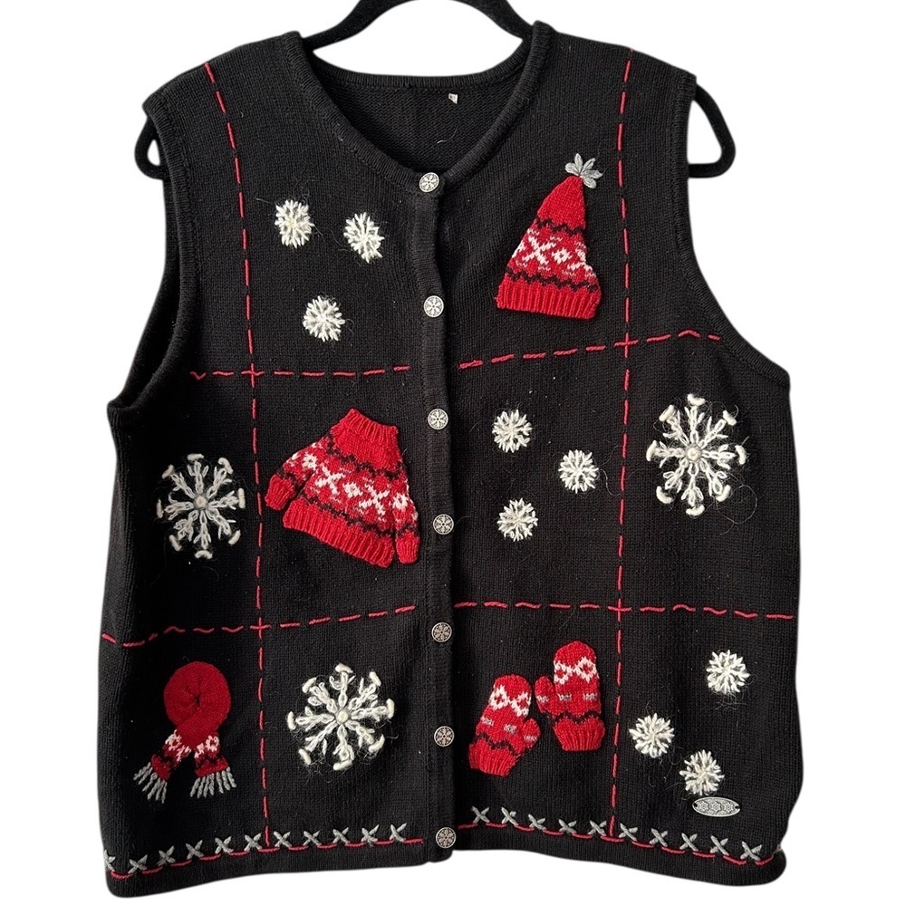 Vintage Holiday/Christmas Sweater Vest with Embroidery and Appliqué